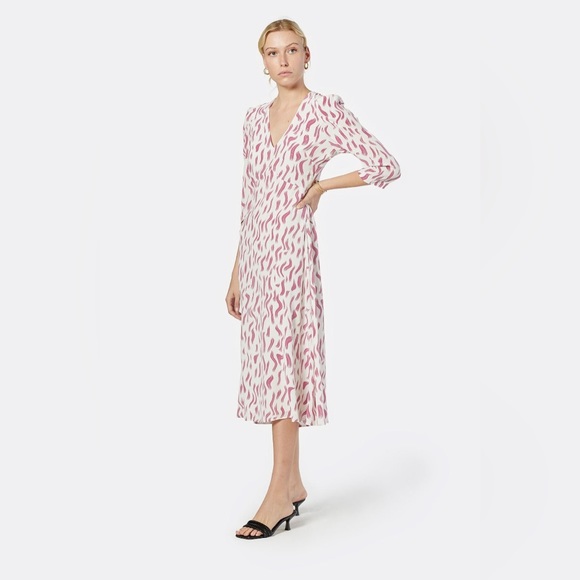 Joie Dresses & Skirts - NWT Joie Albi 100% Silk Red Violet & White A-line Midi Dress - Size 4